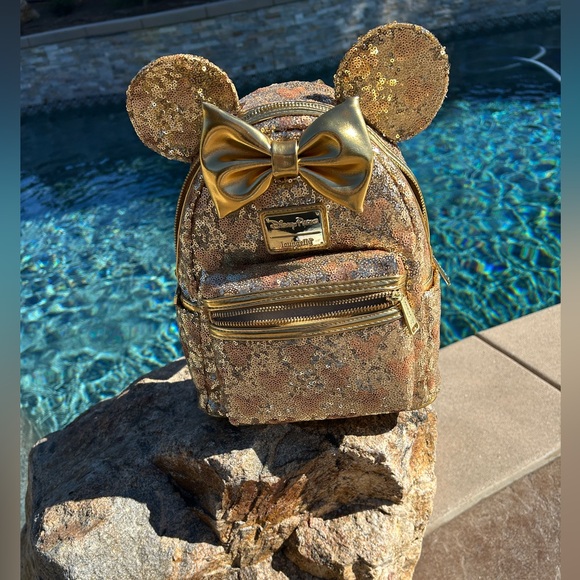 Disney Loungefly NWT Backpack Gold Sparkle,Minnie Ears.Gold Hrdwr. Host Pick - Picture 7 of 12